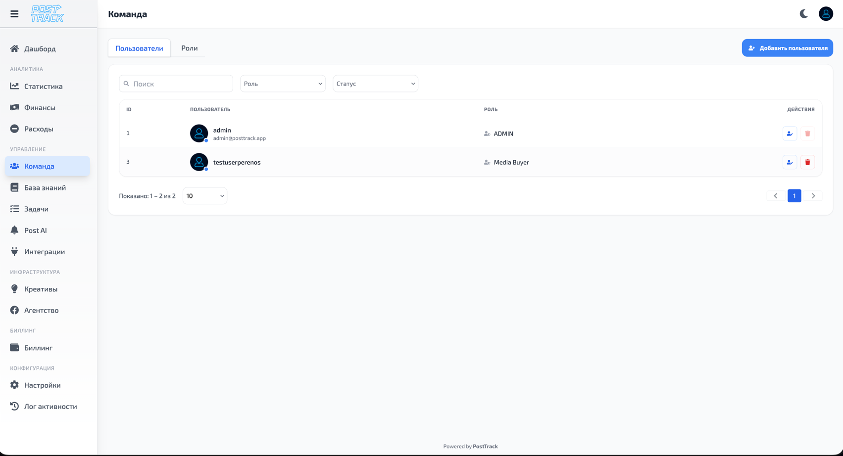 Команда - Пользователи