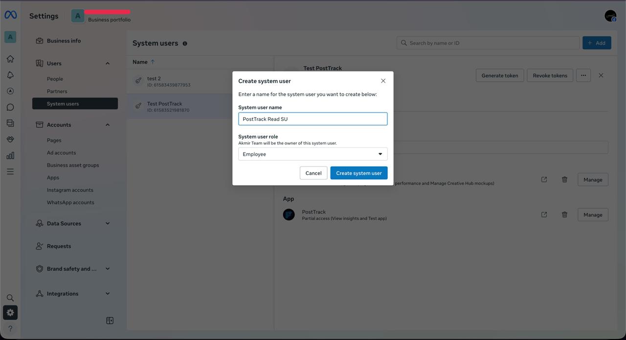 Create System User — screenshot